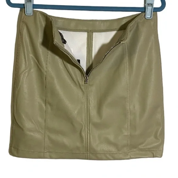 Shinestar Mini Skirt Vegan Faux Leather Sage Green Lined Women’s Size Large - Picture 4 of 6